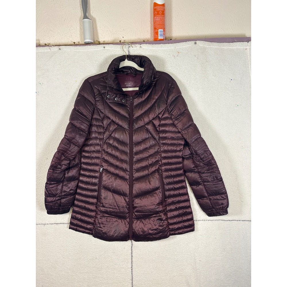 ANA A New Approach Packable Premium Down Puffer Jacket Burgundy Plum Medium